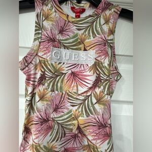GUESS Palm Leaf Tank Top - Pink, Green, Yellow